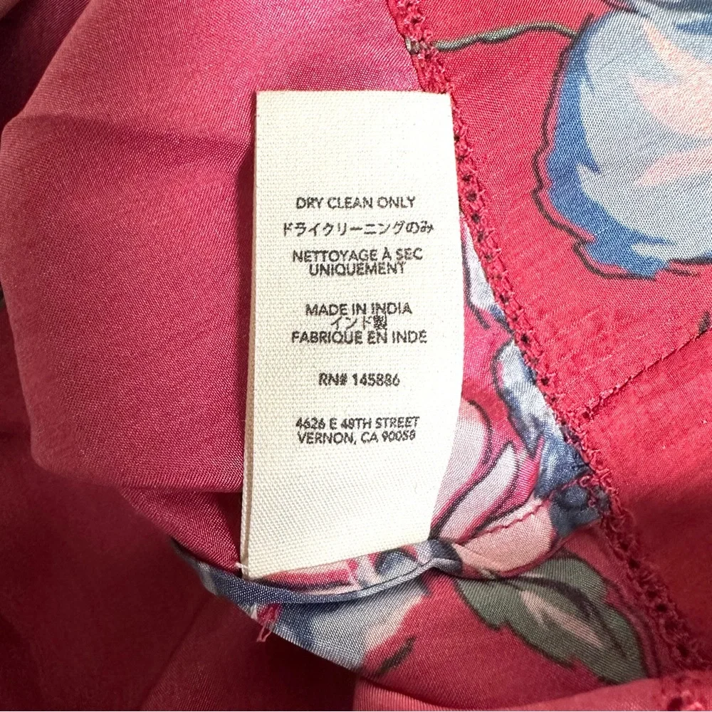 THE GREAT. Red Floral Puff-Sleeve silk Blouse - Picture 10 of 10